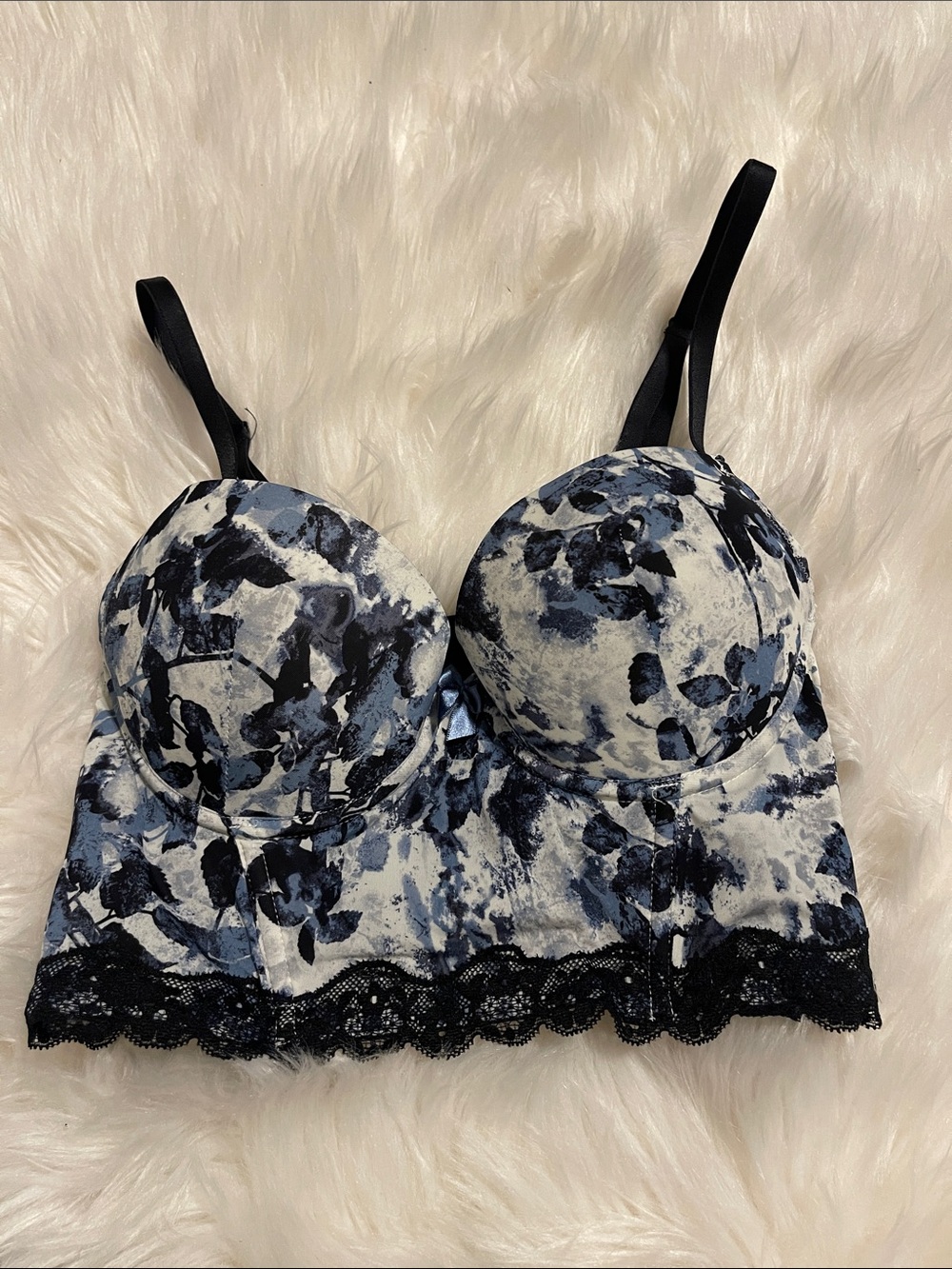 Adore Me Blue and Black Floral Longline Bra